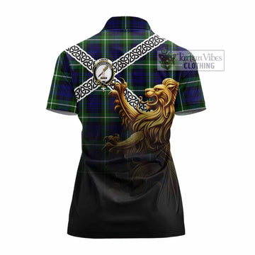 Lammie Crest Tartan Women's Polo Shirt with Golden Lion Emblem Celtic Style - Tartan Vibes Clothing