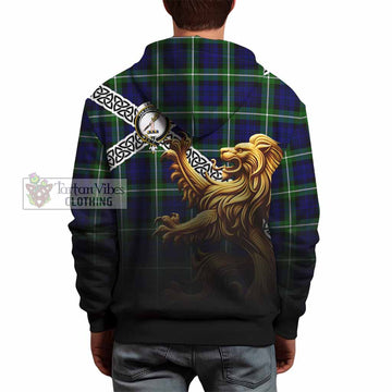 Tartan Vibes Clothing Lammie Crest Tartan Hoodie with Golden Lion Emblem Celtic Style