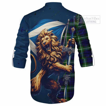 Lammie Tartan Family Crest Ghillie Kilt Shirt with Scottish Majestic Lion - Tartan Vibes Clothing