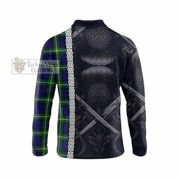 Lammie Tartan Long Sleeve Polo Shirt with Family Crest Cross Sword Thistle Celtic Vibes - Tartan Vibes Clothing