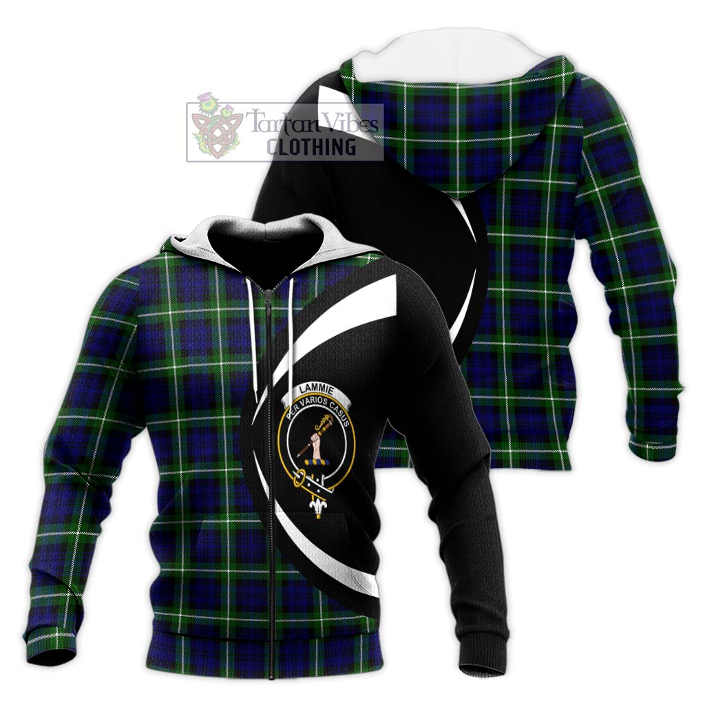Lammie Tartan Knitted Hoodie with Family Crest Circle Style Unisex Knitted Zip Hoodie - Tartan Vibes Clothing