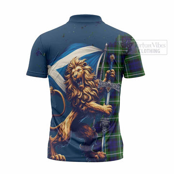 Lammie Tartan Family Crest Zipper Polo Shirt with Scottish Majestic Lion - Tartan Vibes Clothing