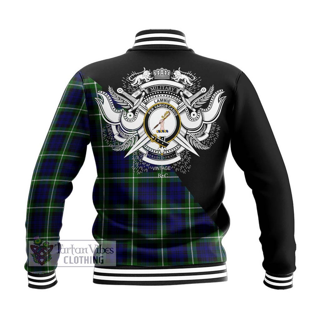 Lammie Tartan Baseball Jacket with Family Crest and Military Logo Style - Tartan Vibes Clothing