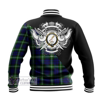Lammie Tartan Baseball Jacket with Family Crest and Military Logo Style - Tartan Vibes Clothing