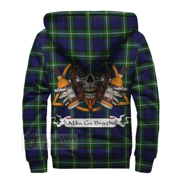 Lammie Tartan Sherpa Hoodie with Family Crest and Bearded Skull Holding Bottles of Whiskey - Tartan Vibes Clothing