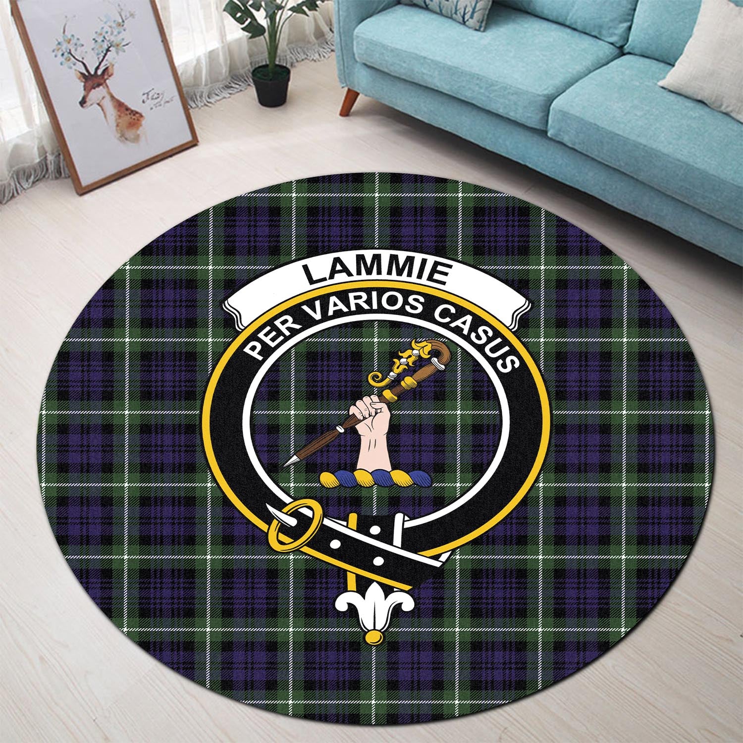 Lammie Tartan Round Rug with Family Crest - Tartan Vibes Clothing