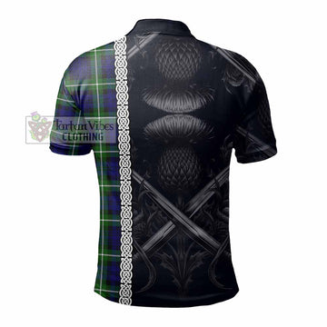Lammie Tartan Polo Shirt with Family Crest Cross Sword Thistle Celtic Vibes - Tartan Vibes Clothing