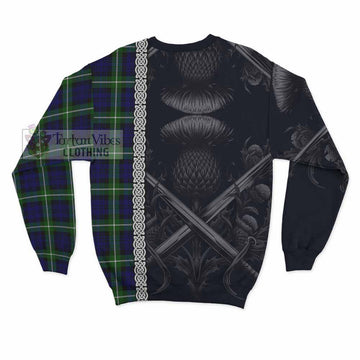 Lammie Tartan Sweatshirt with Family Crest Cross Sword Thistle Celtic Vibes - Tartan Vibes Clothing