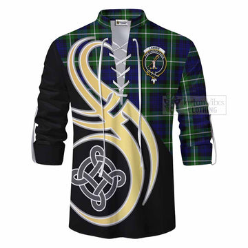 Lammie Tartan Ghillie Kilt Shirt with Family Crest and Celtic Symbol Style - Tartan Vibes Clothing