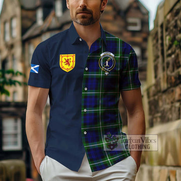 Lammie Tartan Hawaiian Shirt Alba with Scottish Lion Royal Arm Half Style - Tartan Vibes Clothing