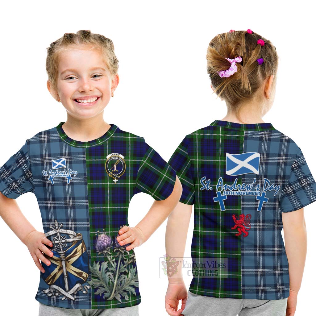 Lammie Tartan Kid T-Shirt Happy St. Andrew's Day Half Tartan Style - Tartan Vibes Clothing