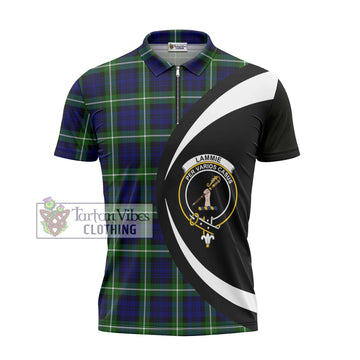 Lammie Tartan Zipper Polo Shirt with Family Crest Circle Style - Tartan Vibes Clothing