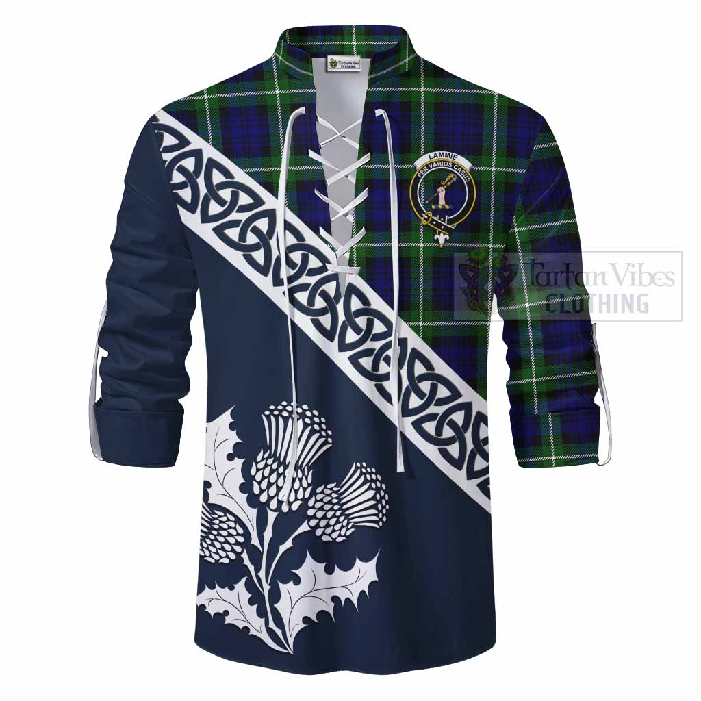 Lammie Tartan Ghillie Kilt Shirt Featuring Thistle and Scotland Map - Tartan Vibes Clothing