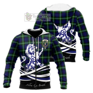 Lammie Tartan Knitted Hoodie with Alba Gu Brath Regal Lion Emblem Unisex Knitted Zip Hoodie - Tartan Vibes Clothing