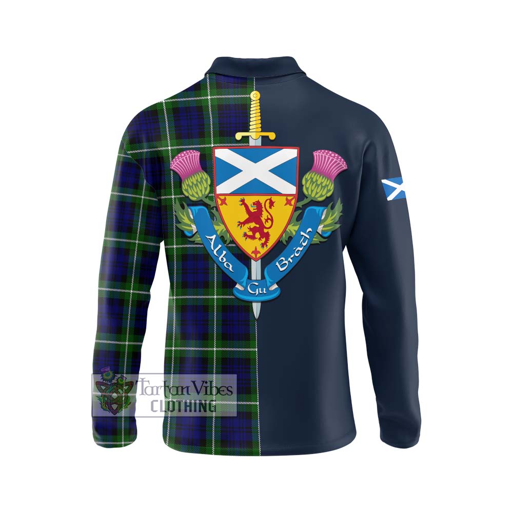 Lammie Tartan Long Sleeve Polo Shirt Alba with Scottish Lion Royal Arm Half Style - Tartan Vibes Clothing