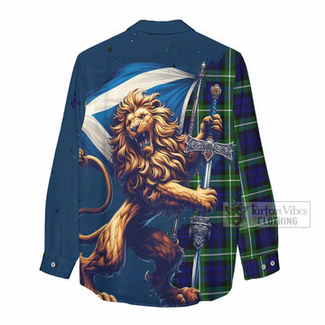 Lammie Tartan Family Crest Women's Casual Shirt with Scottish Majestic Lion - Tartan Vibes Clothing