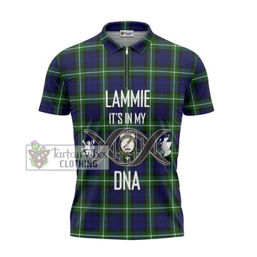 Lammie Tartan Zipper Polo Shirt with Family Crest DNA In Me Style - Tartan Vibes Clothing