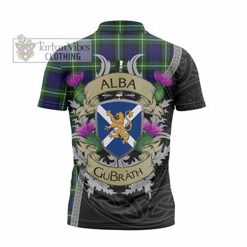 Lammie Tartan Family Crest Zipper Polo Shirt Lion Rampant Royal Thistle Shield Celtic Inspired - Tartan Vibes Clothing