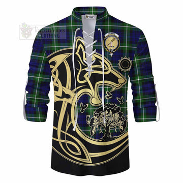 Lammie Tartan Ghillie Kilt Shirt with Family Crest Celtic Wolf Style - Tartan Vibes Clothing