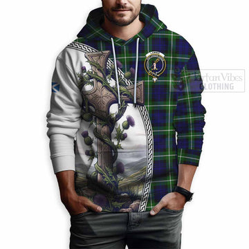 Lammie Tartan Hoodie with Family Crest and St. Andrew's Cross Accented by Thistle Vines - Tartan Vibes Clothing