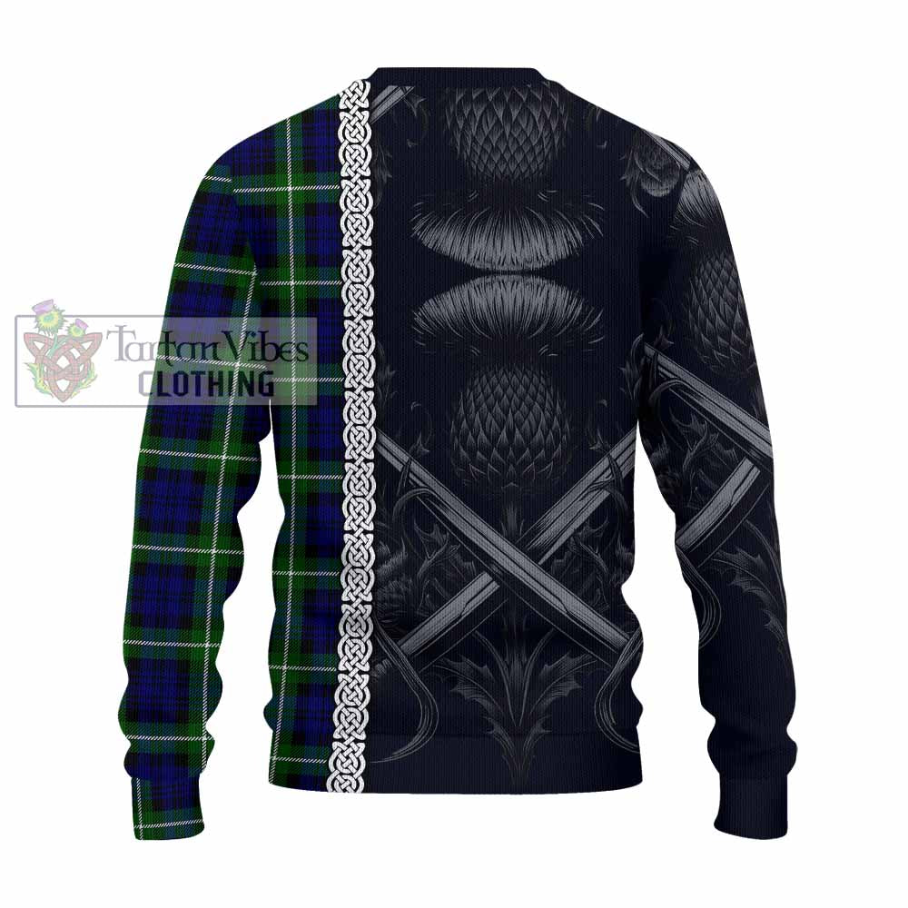 Lammie Tartan Knitted Sweater with Family Crest Cross Sword Thistle Celtic Vibes - Tartan Vibes Clothing