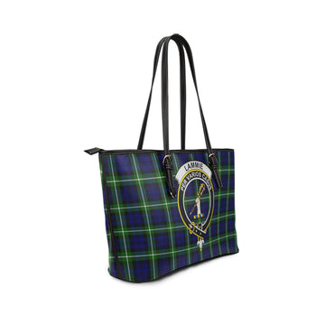 Lammie Tartan Leather Tote Bag with Family Crest - Tartan Vibes Clothing