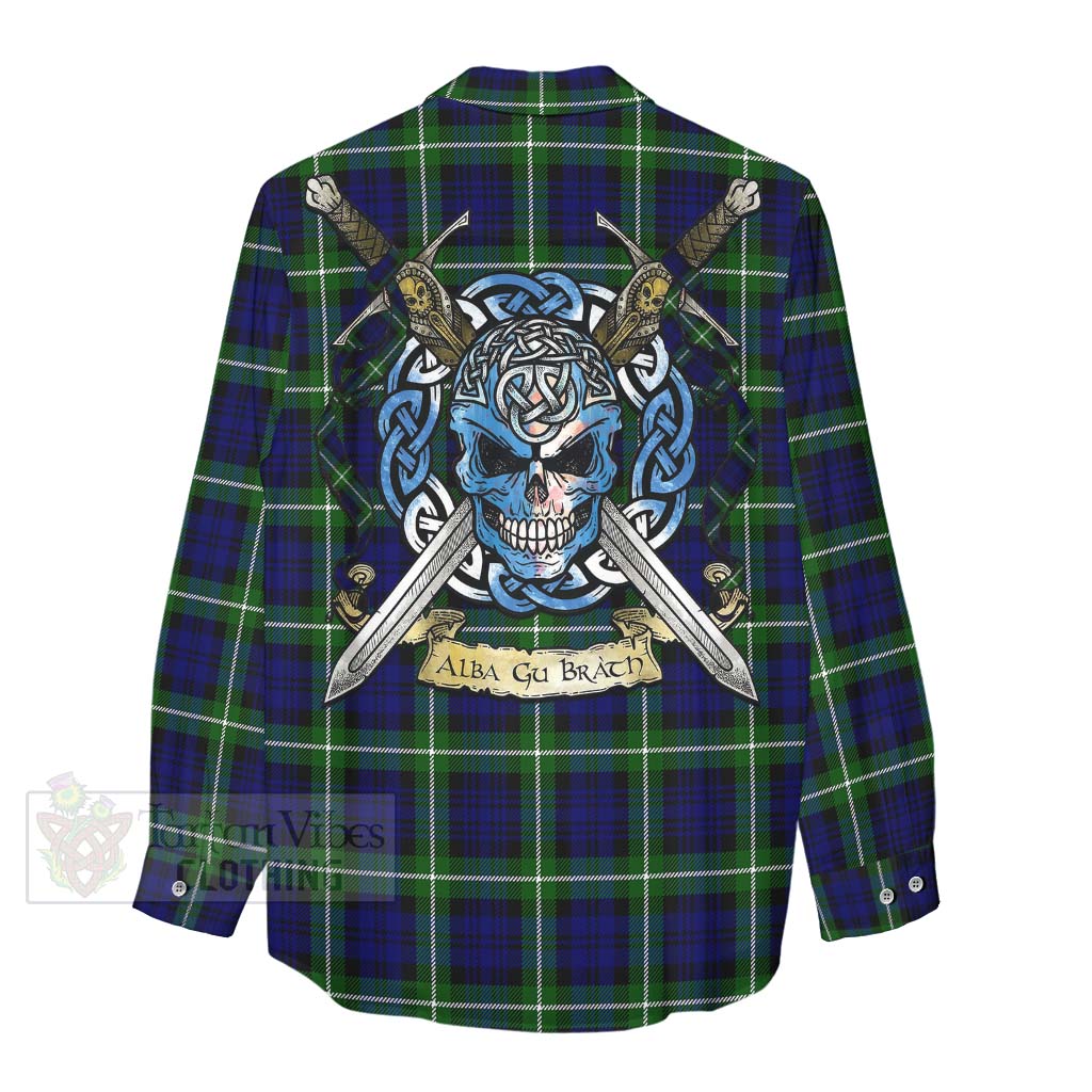 Lammie Tartan Women's Casual Shirt with Family Crest Celtic Skull Style - Tartan Vibes Clothing