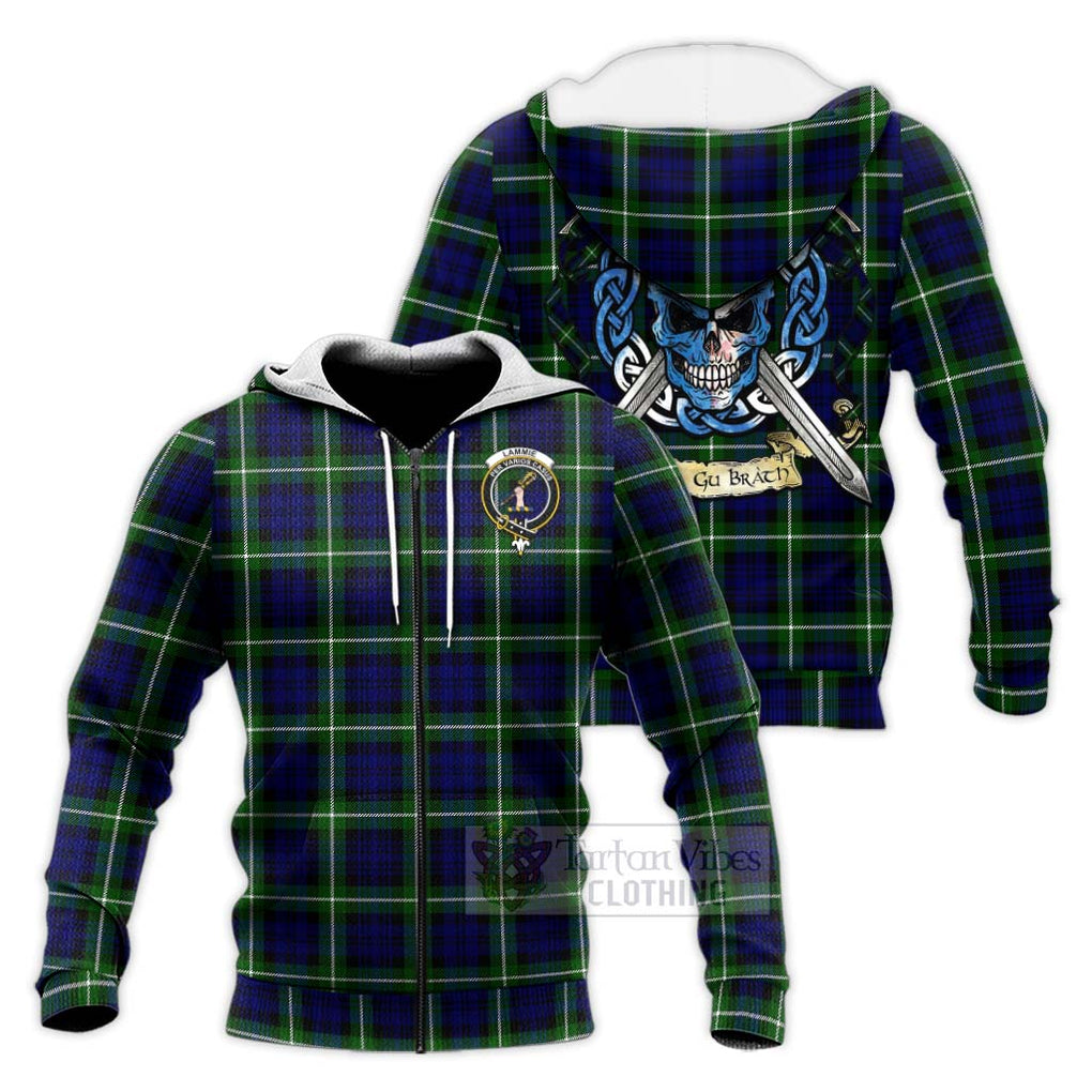 Lammie Tartan Knitted Hoodie with Family Crest Celtic Skull Style Unisex Knitted Zip Hoodie - Tartan Vibes Clothing