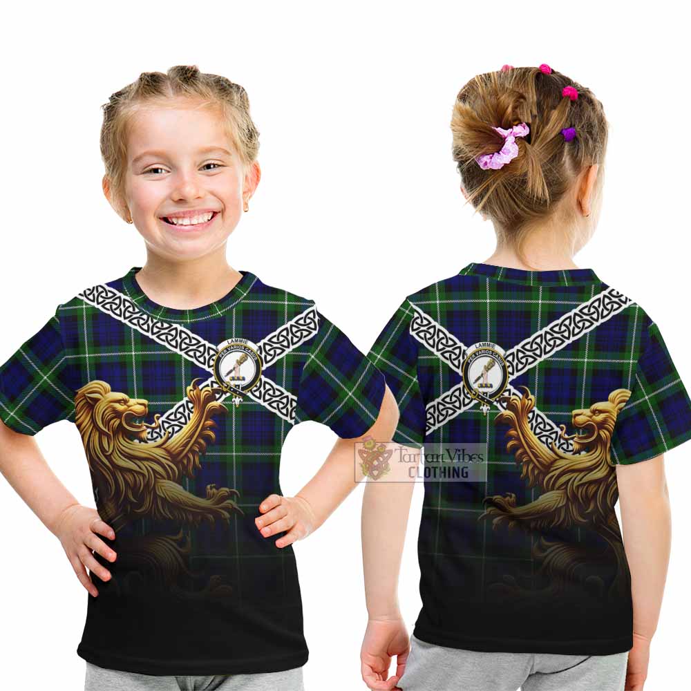 Lammie Crest Tartan Kid T-Shirt with Golden Lion Emblem Celtic Style - Tartan Vibes Clothing