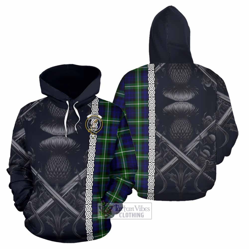 Lammie Tartan Hoodie with Family Crest Cross Sword Thistle Celtic Vibes - Tartan Vibes Clothing