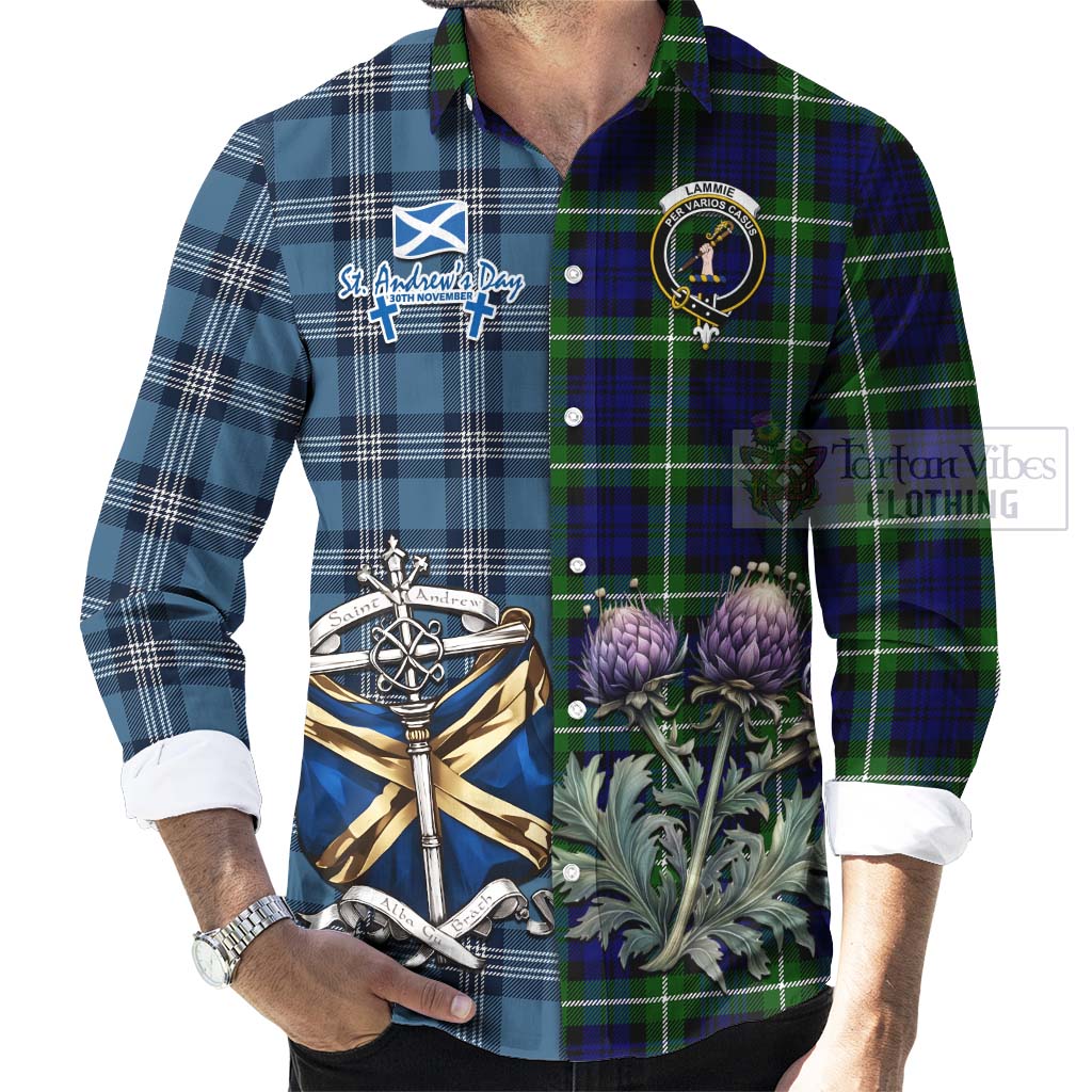 Lammie Tartan Long Sleeve Button Shirt Happy St. Andrew's Day Half Tartan Style - Tartan Vibes Clothing