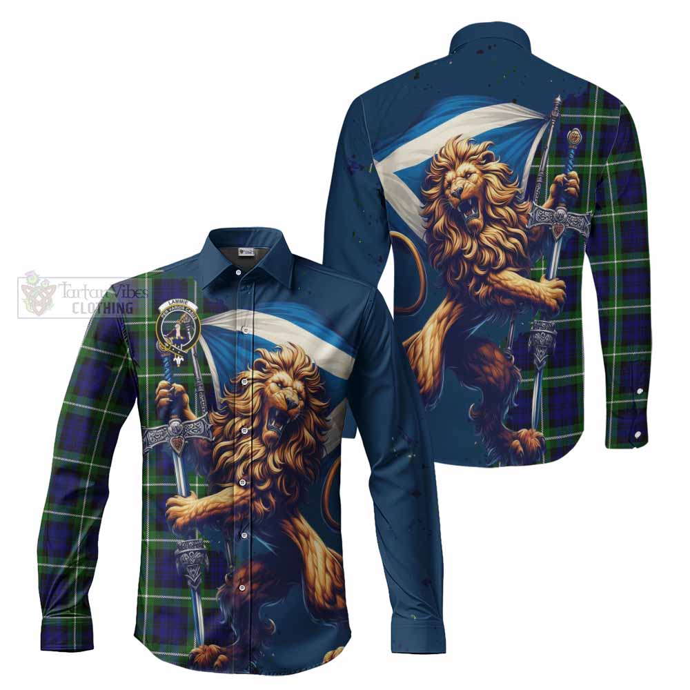 Lammie Tartan Family Crest Long Sleeve Button Shirt with Scottish Majestic Lion - Tartan Vibes Clothing
