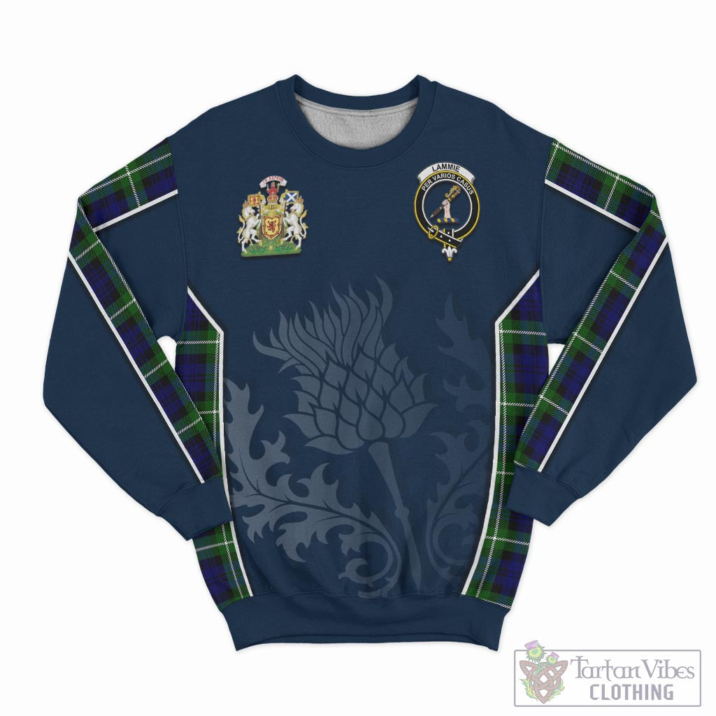 Lammie Tartan Sweatshirt with Family Crest and Scottish Thistle Vibes Sport Style - Tartan Vibes Clothing
