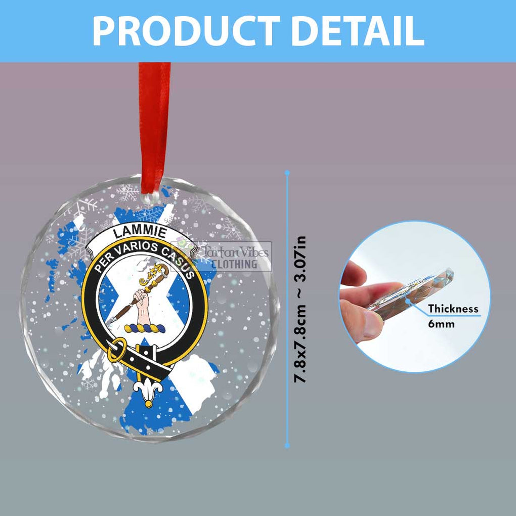 Lammie Clan Crest Christmas Glass Ornament with Scotland Map - 2D-tartanvibesclothing