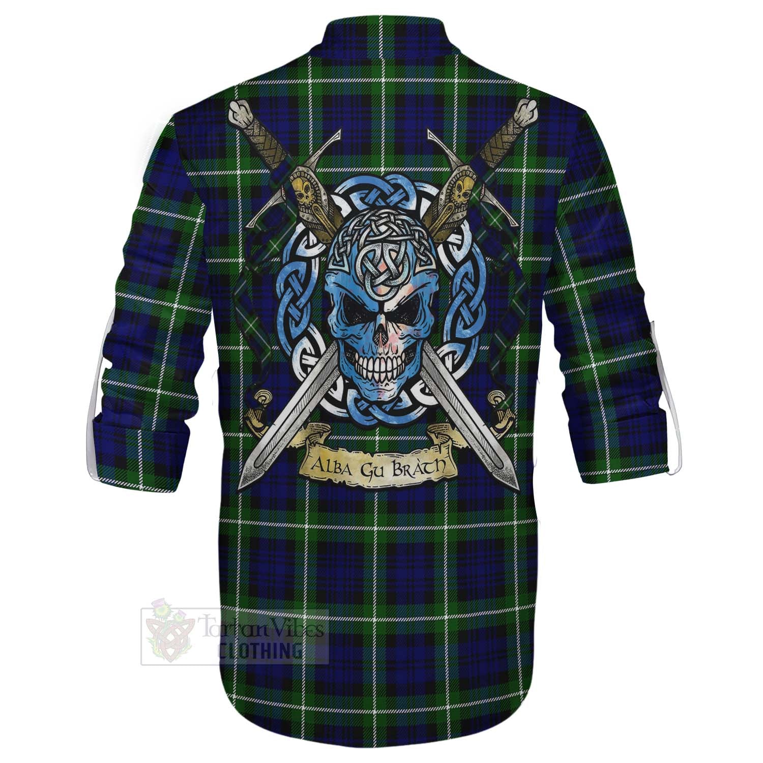 Lammie Tartan Ghillie Kilt Shirt with Family Crest Celtic Skull Style - Tartan Vibes Clothing