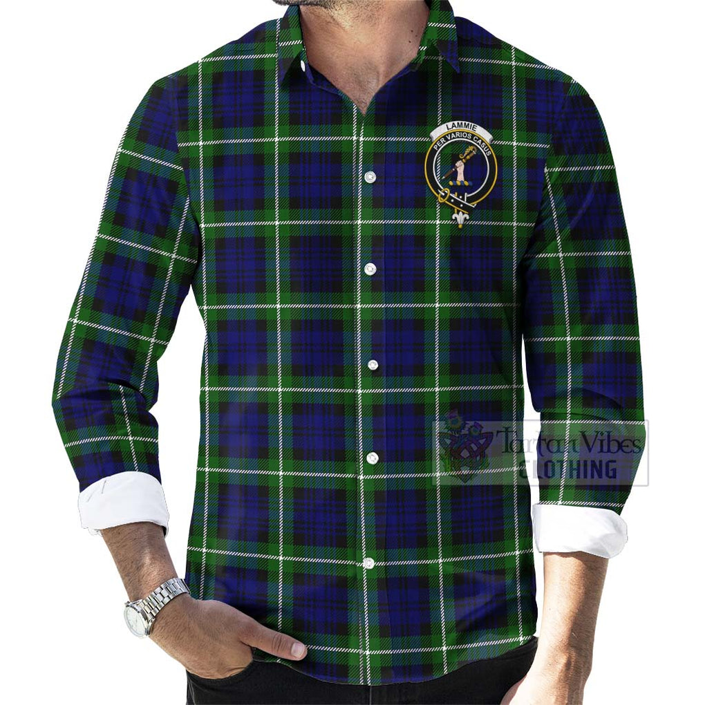 Lammie Tartan Long Sleeve Button Shirt with Family Crest Celtic Skull Style - Tartan Vibes Clothing