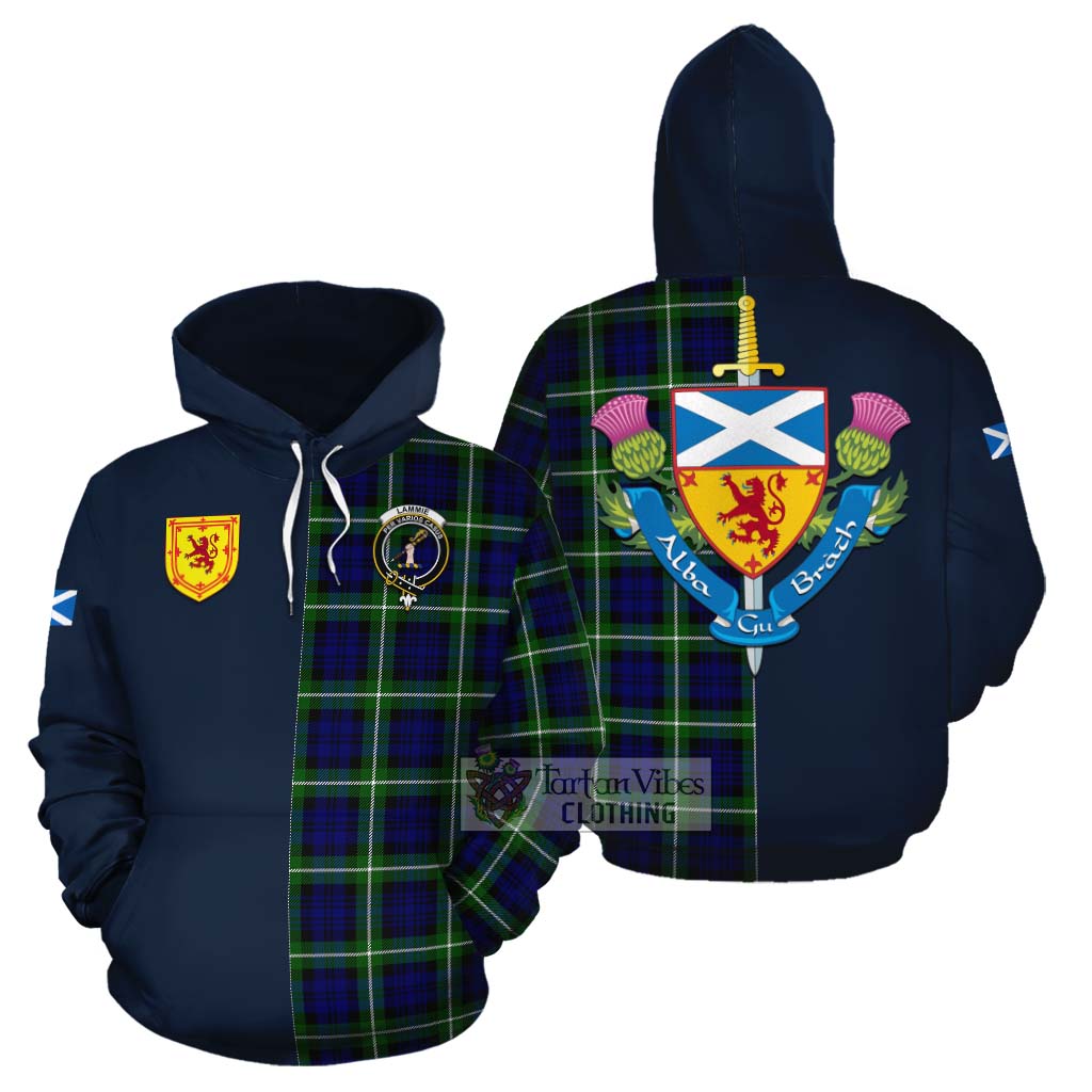 Lammie Tartan Cotton Hoodie Alba with Scottish Lion Royal Arm Half Style Zip Hoodie - Tartan Vibes Clothing