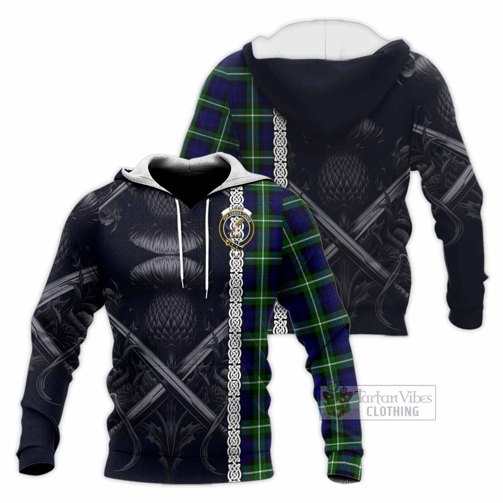 Lammie Tartan Knitted Hoodie with Family Crest Cross Sword Thistle Celtic Vibes - Tartan Vibes Clothing