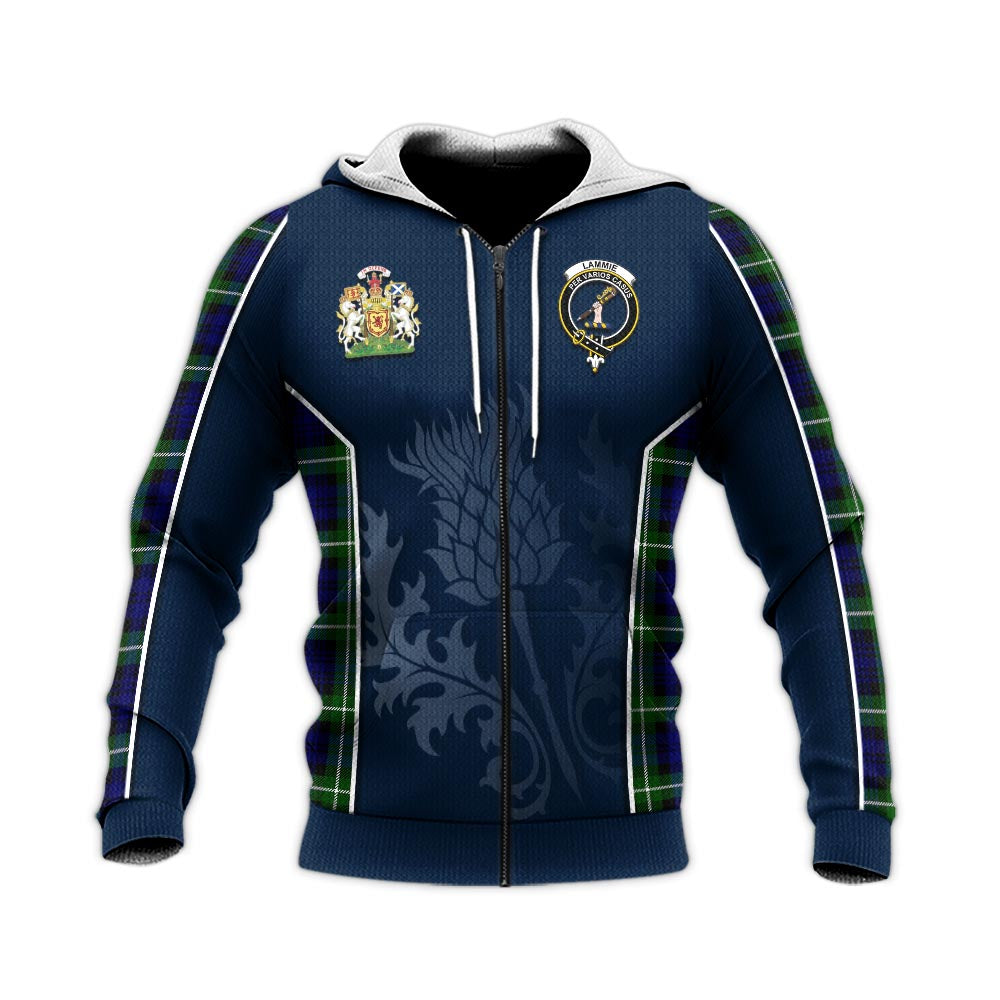 Tartan Vibes Clothing Lammie Tartan Knitted Hoodie with Family Crest and Scottish Thistle Vibes Sport Style