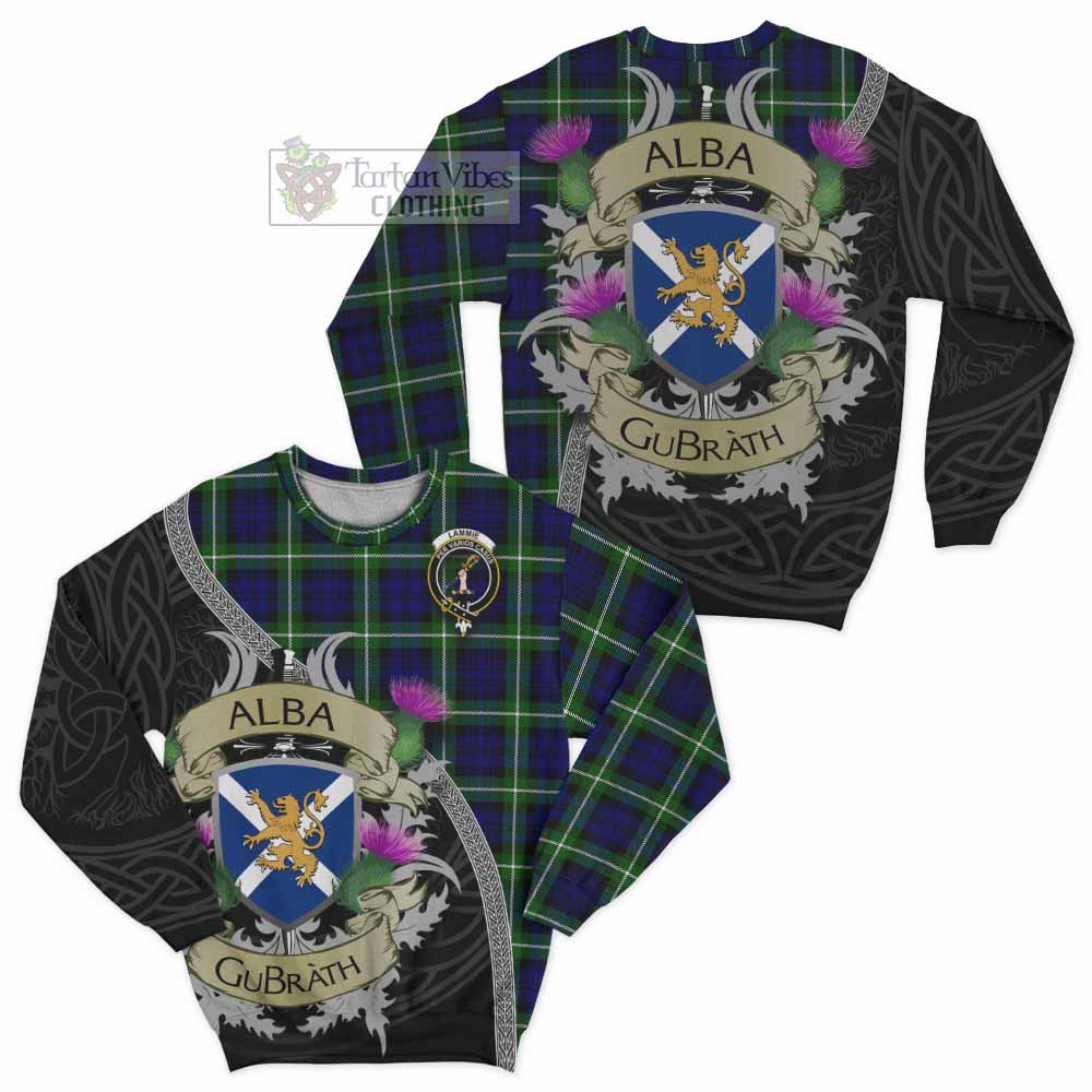 Lammie Tartan Family Crest Sweatshirt Lion Rampant Royal Thistle Shield Celtic Inspired - Tartan Vibes Clothing