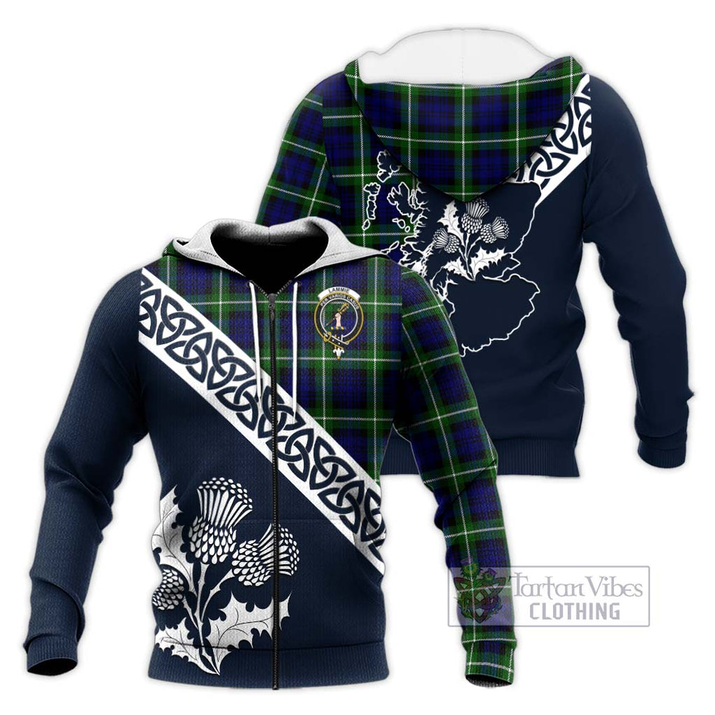 Lammie Tartan Knitted Hoodie Featuring Thistle and Scotland Map Unisex Knitted Zip Hoodie - Tartan Vibes Clothing