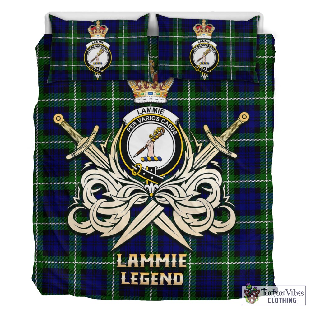 Tartan Vibes Clothing Lammie Tartan Bedding Set with Clan Crest and the Golden Sword of Courageous Legacy