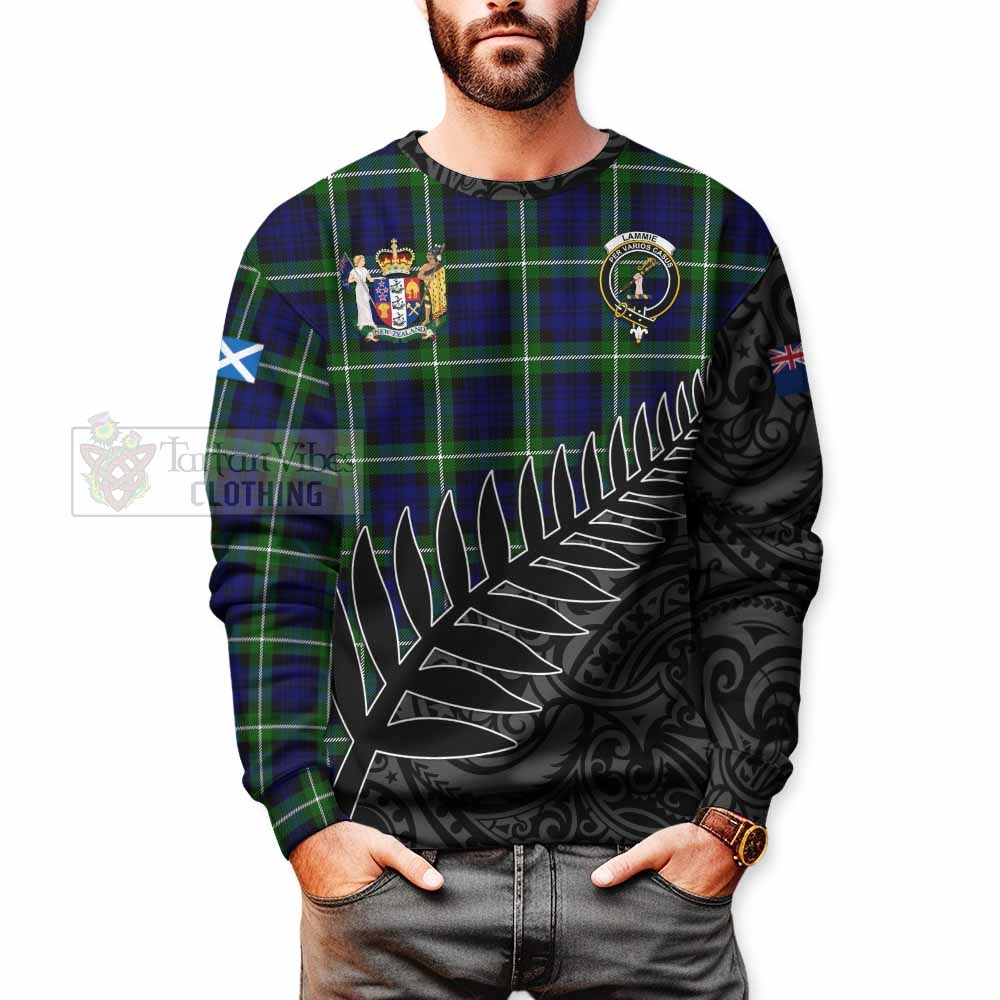 Lammie Crest Tartan Sweatshirt with New Zealand Silver Fern Half Style - Tartan Vibes Clothing