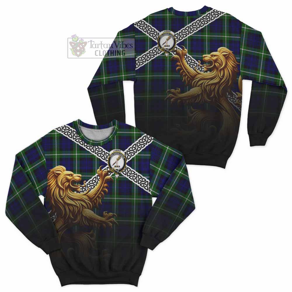 Lammie Crest Tartan Sweatshirt with Golden Lion Emblem Celtic Style - Tartan Vibes Clothing