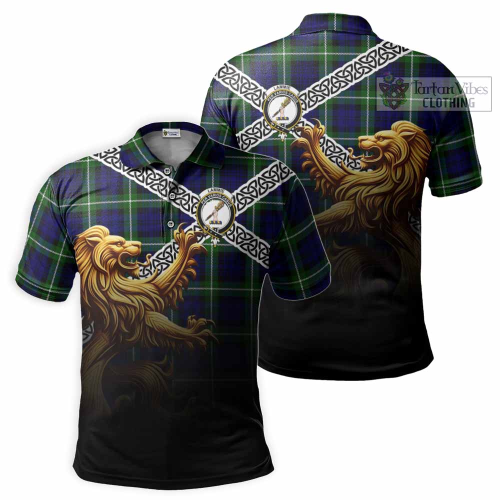 Lammie Crest Tartan Polo Shirt with Golden Lion Emblem Celtic Style - Tartan Vibes Clothing
