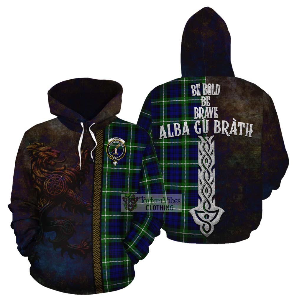 Tartan Vibes Clothing Lammie Tartan Family Crest Cotton Hoodie Alba Gu Brath Be Brave Lion Ancient Style