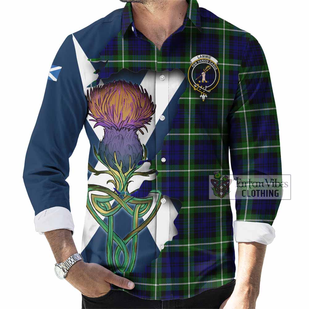 Lammie Tartan Family Crest Long Sleeve Button Shirt Scottish Thistle Celtic Inspired - Tartan Vibes Clothing