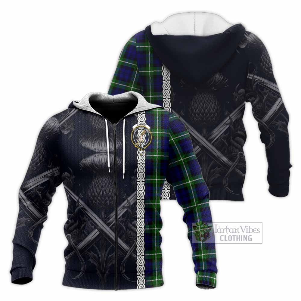 Lammie Tartan Knitted Hoodie with Family Crest Cross Sword Thistle Celtic Vibes Unisex Knitted Zip Hoodie - Tartan Vibes Clothing