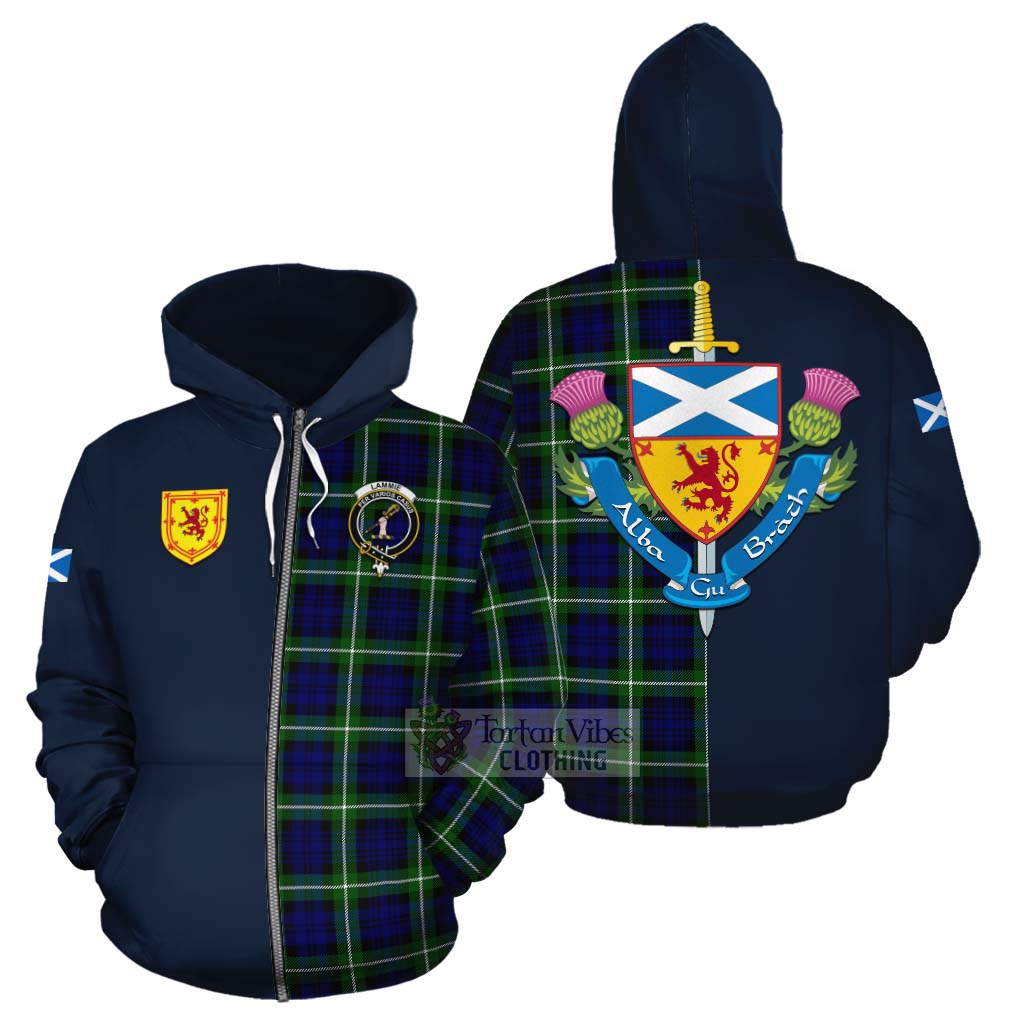 Lammie Tartan Cotton Hoodie Alba with Scottish Lion Royal Arm Half Style - Tartan Vibes Clothing