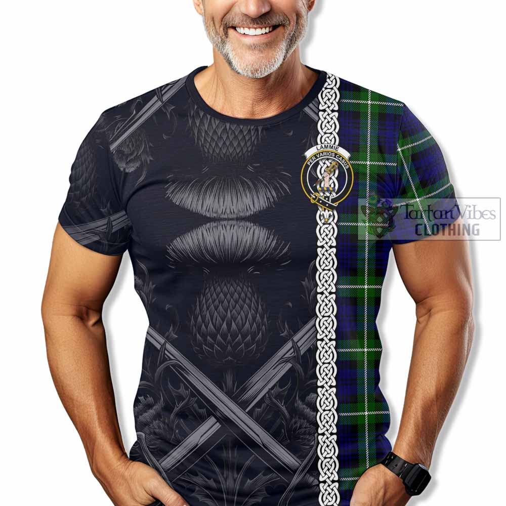 Lammie Tartan T-Shirt with Family Crest Cross Sword Thistle Celtic Vibes - Tartan Vibes Clothing